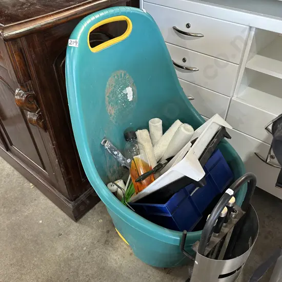 Garden trolley and contents plus fire tools