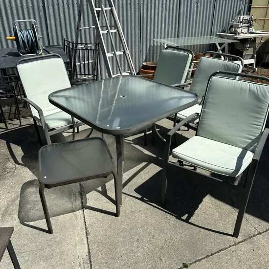 Outdoor table 4 chairs and side table