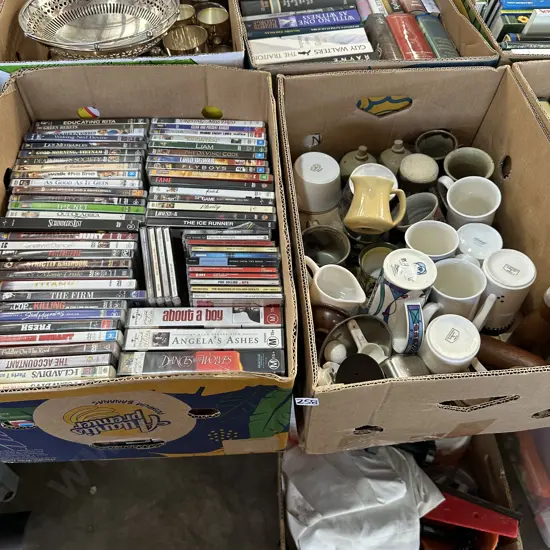 DVDs and cups 2 box