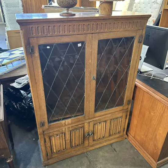 Oak leadlight cabinet