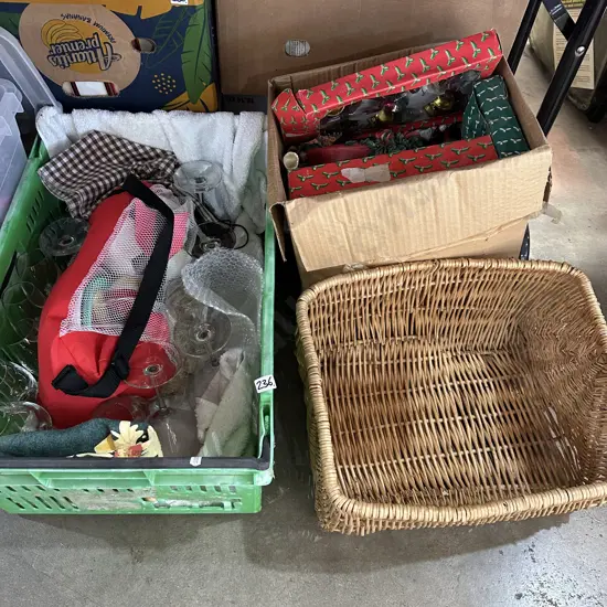 Bin and contents, basket etc