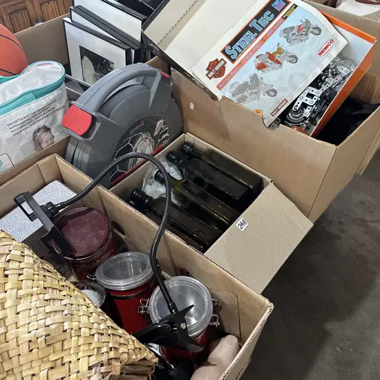 3 box inc chains, toy bike etc