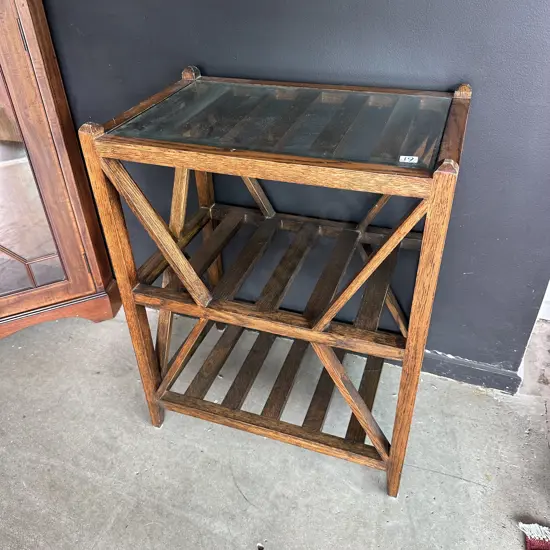 Oak glass top side table