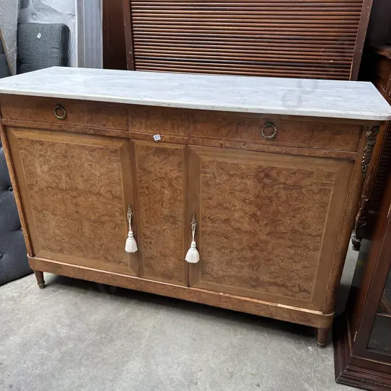 French Burr Walnut Buffet with Marble top c 1890