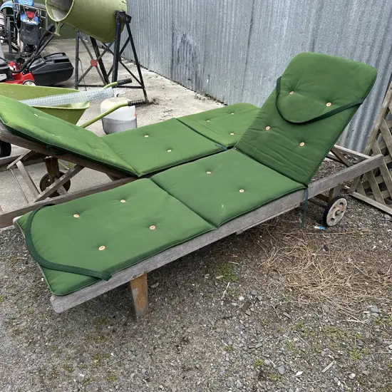 Pr wooden padded loungers