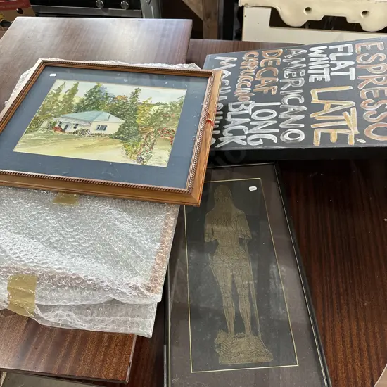 Painting, mirror and cafe sign etc