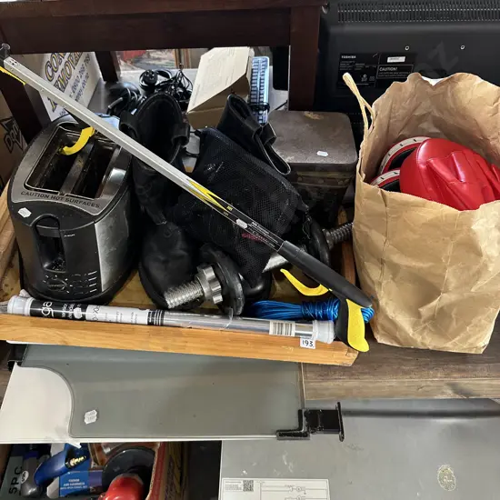 Boxing, barbell, DVD player etc