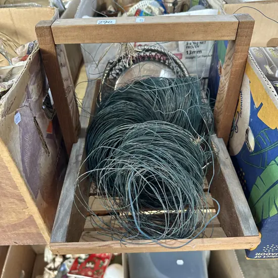 Wooden basket, copper wire and stand