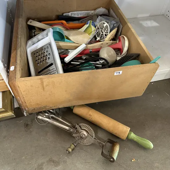Utensils inc egg beater and rolling pin