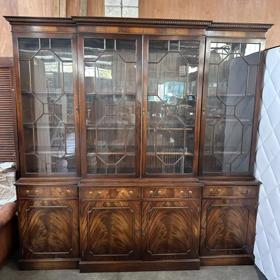 Large Burr Mahogany Sheraton Revival reproduction bookcase (2pc)