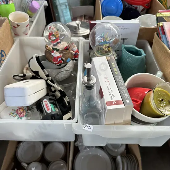 2 x bins of collectables, snow domes etc