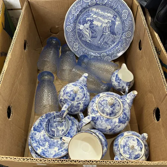 Blue china and glassware