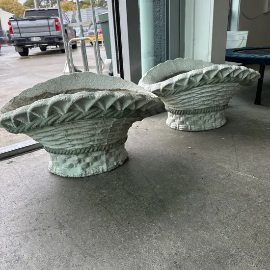 pair concrete vintage planters