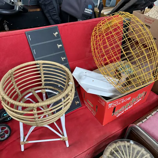 Planter, wire beside, box lot etc