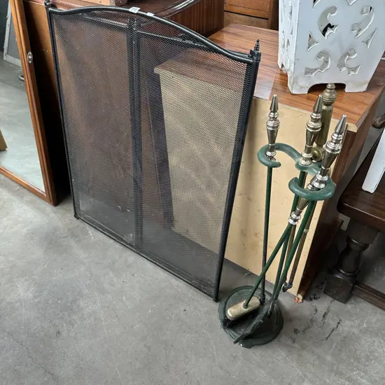 Fire screen and fire tools