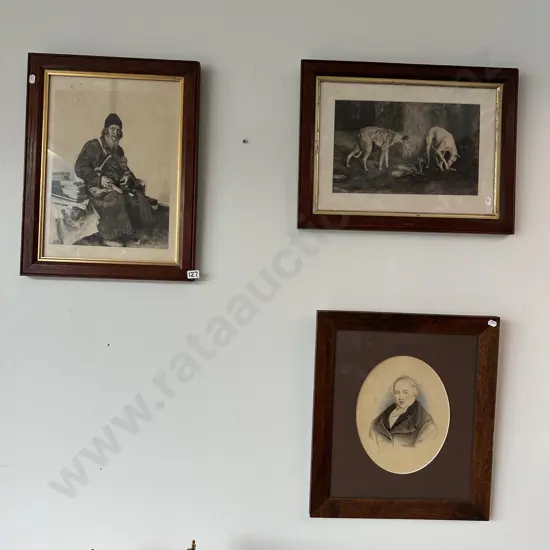 3 Oak framed pictures