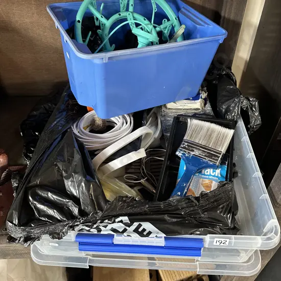 Bin of painting gear etc