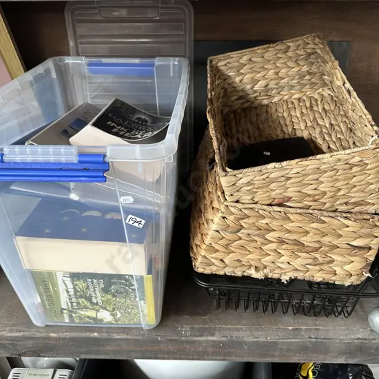Baskets and bin with contents