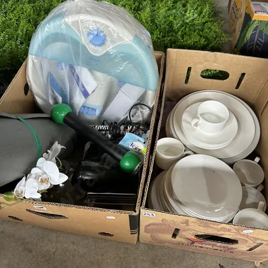 2 box foot spa, yoga mat, dinnerware