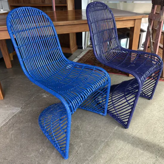 Pr of painted cane patio chairs