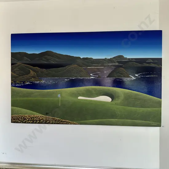 CAVALI 1380x840 is another good example from Jochens golf series of a hole at Kauri Cliffs with the Cavali islands