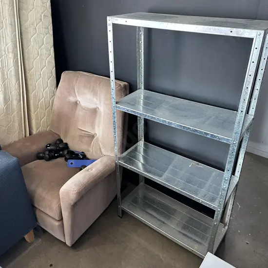 Metal shelf & vintage recliner chair