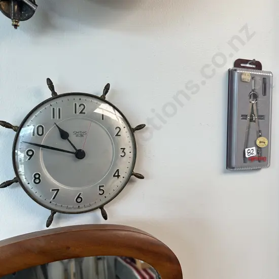 Vintage Smiths electric clock plus cased drafting tool