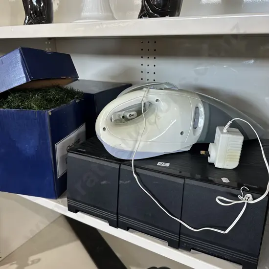 Dust buster, CD holder and xmas decorations