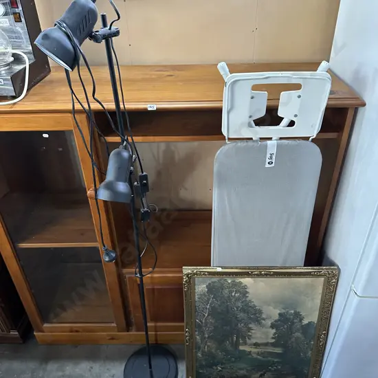 Ironing board, standing lamp plus wall unit and picture