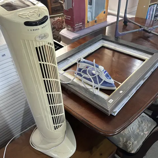 Fan, iron and 2 picture frames