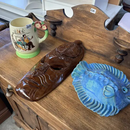 Dragon Worx pottery fish, mask and mug