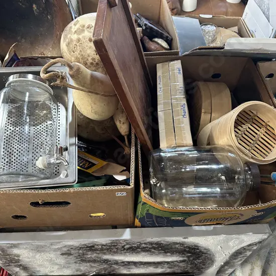 2 box Car parts, gourds , choc moulds, steamer etc