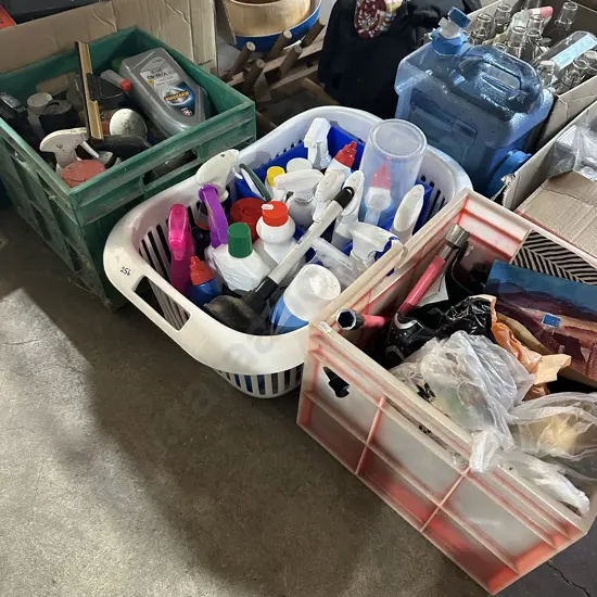 3 bins of cleaning product etc