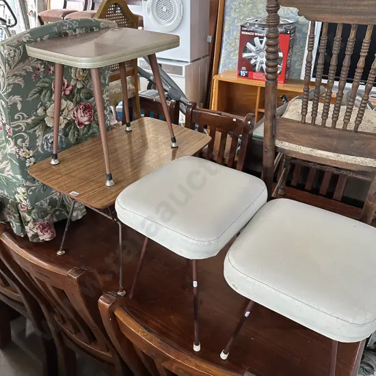 retro stools and side tables x 4pc