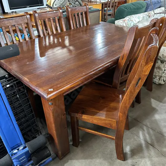 Pine table and 6 chairs