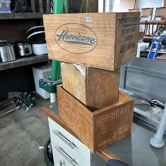 3 wooden Hurricane boxes