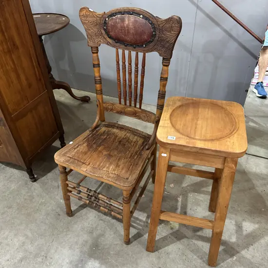Rimu bar stool and restorers chair