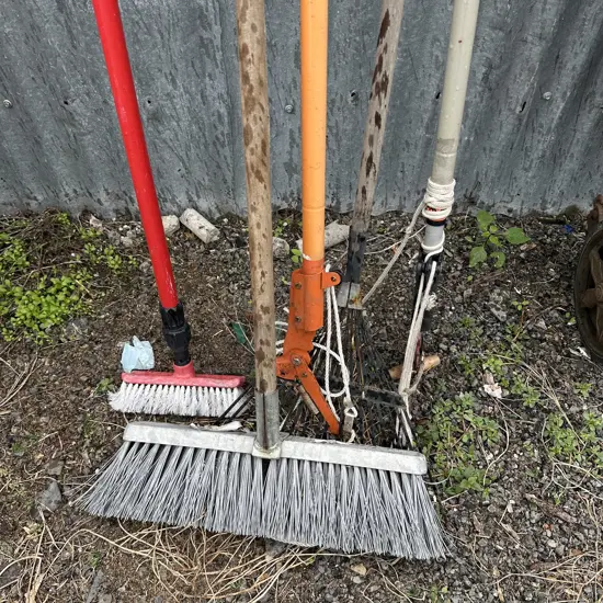 Strong broom, pruners etc