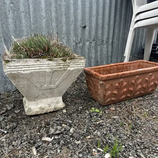Art Deco Sunburst concrete planter plus other