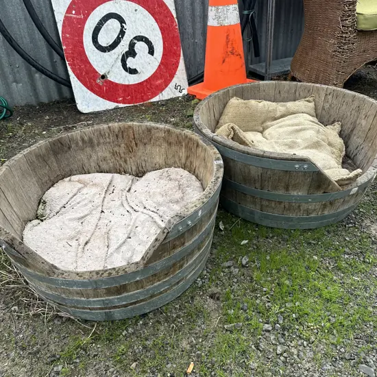 Pr of wine barrel pet beds