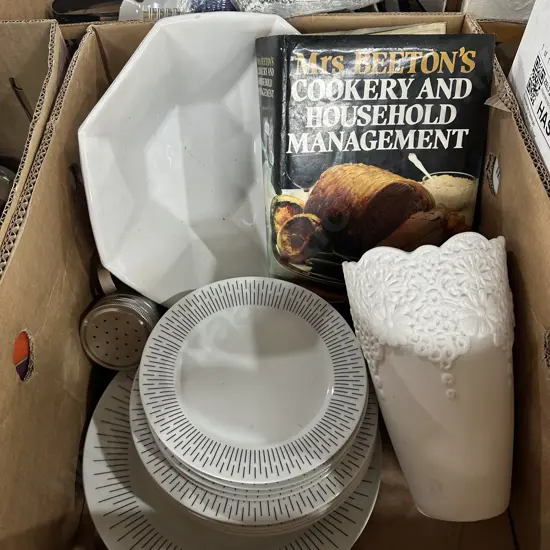 Cook book, vase etc