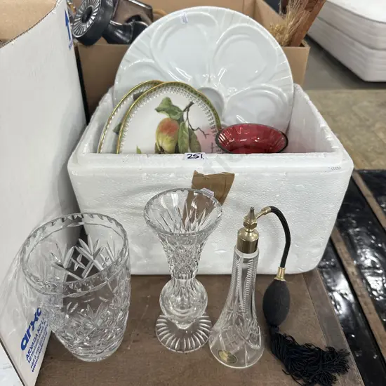 Crystal, perfume bottle, plates etc