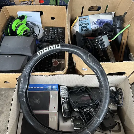 3 box electricals, MOMO, battery charger etc