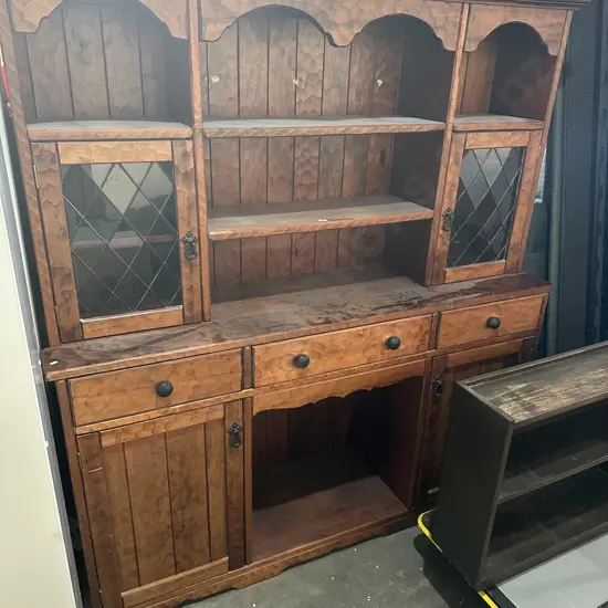Large Pine adze hutch dresser with leadlight