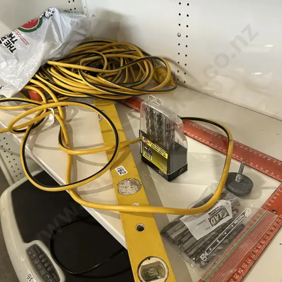 Drill, bits, lead, level etc