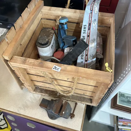 Mini vice and contents of bin