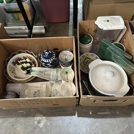 2 box crockery and water filter etc