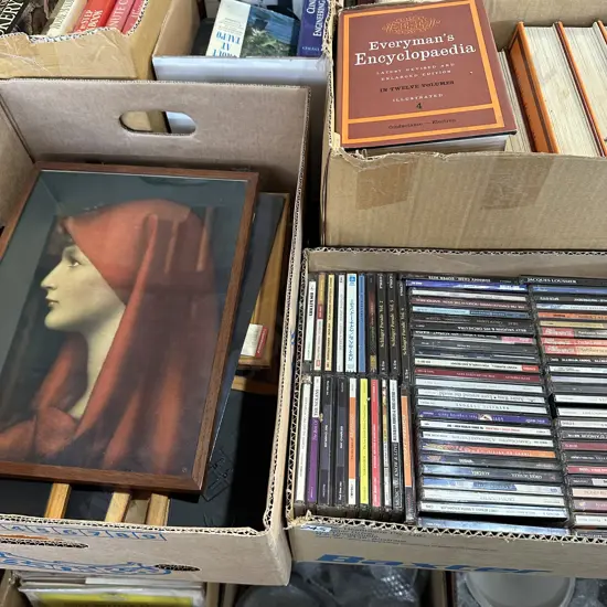 3 box books, CDs, pictures
