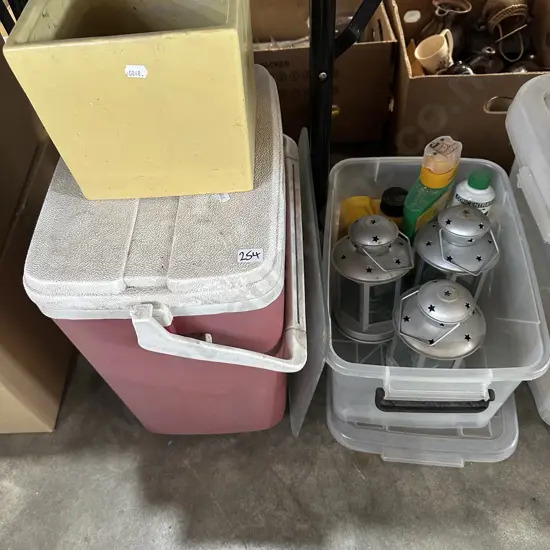 Chilli bin, lamps and planter