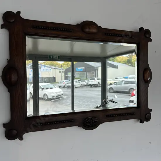 Oak framed bevel mirror